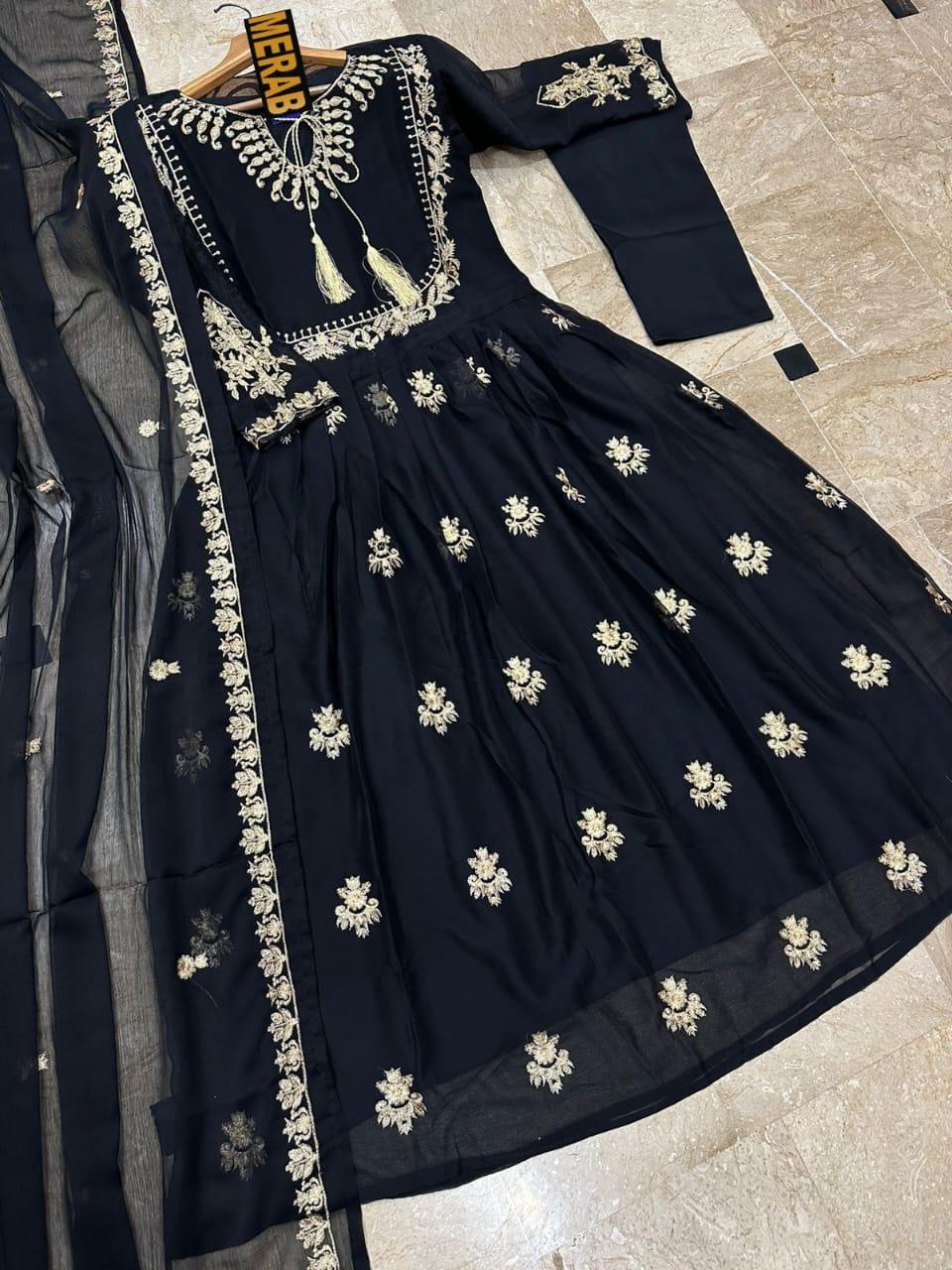Black Embroidered Maxi Suit 3Pcs Party Wear - Image 2