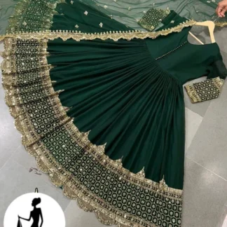 Green Sequin Embroidered Maxi Suit for Women