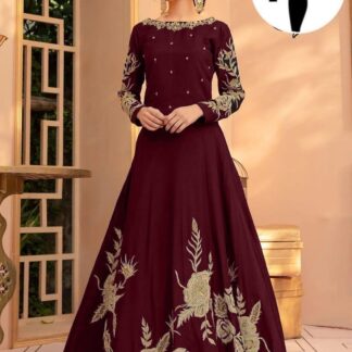 Maroon Embroidered Maxi Dress for Women Party Wear