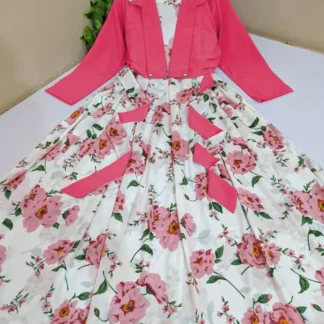 Pink Floral Silk Maxi Suit 2Pcs Party Wear