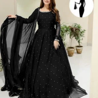 Black Chiffon Maxi Suit with Lace Dupatta for Eid Party Wear