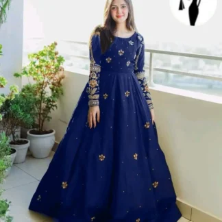 Blue Embroidered Chiffon Maxi Set for Eid Weddings