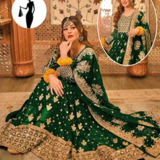 Green Embroidered Chiffon Maxi Suit 3Pcs Party Wear