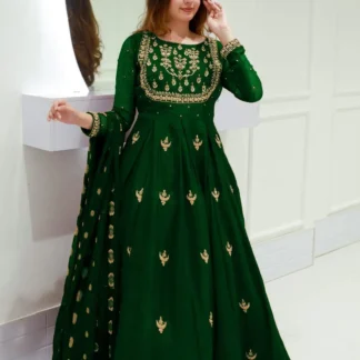 Green Chiffon Lehenga with Gold Embroidery for Eid Wedding