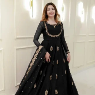 Black Zarri Embroidered Maxi Dress 3Pcs Set