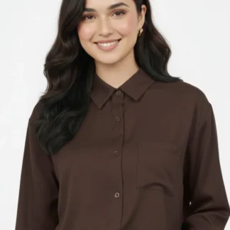 Women's Brown Silk Button Down Shirt Medium Large