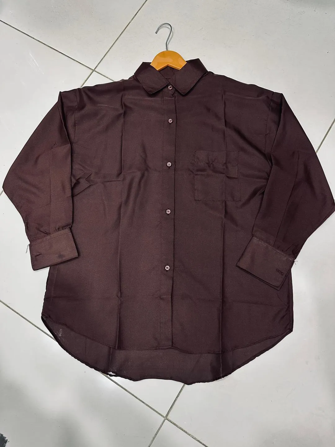 Women's Brown Silk Button Down Shirt Medium Large - Image 2