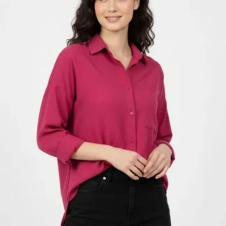 Maroon Silk Button Down Shirt Women Medium