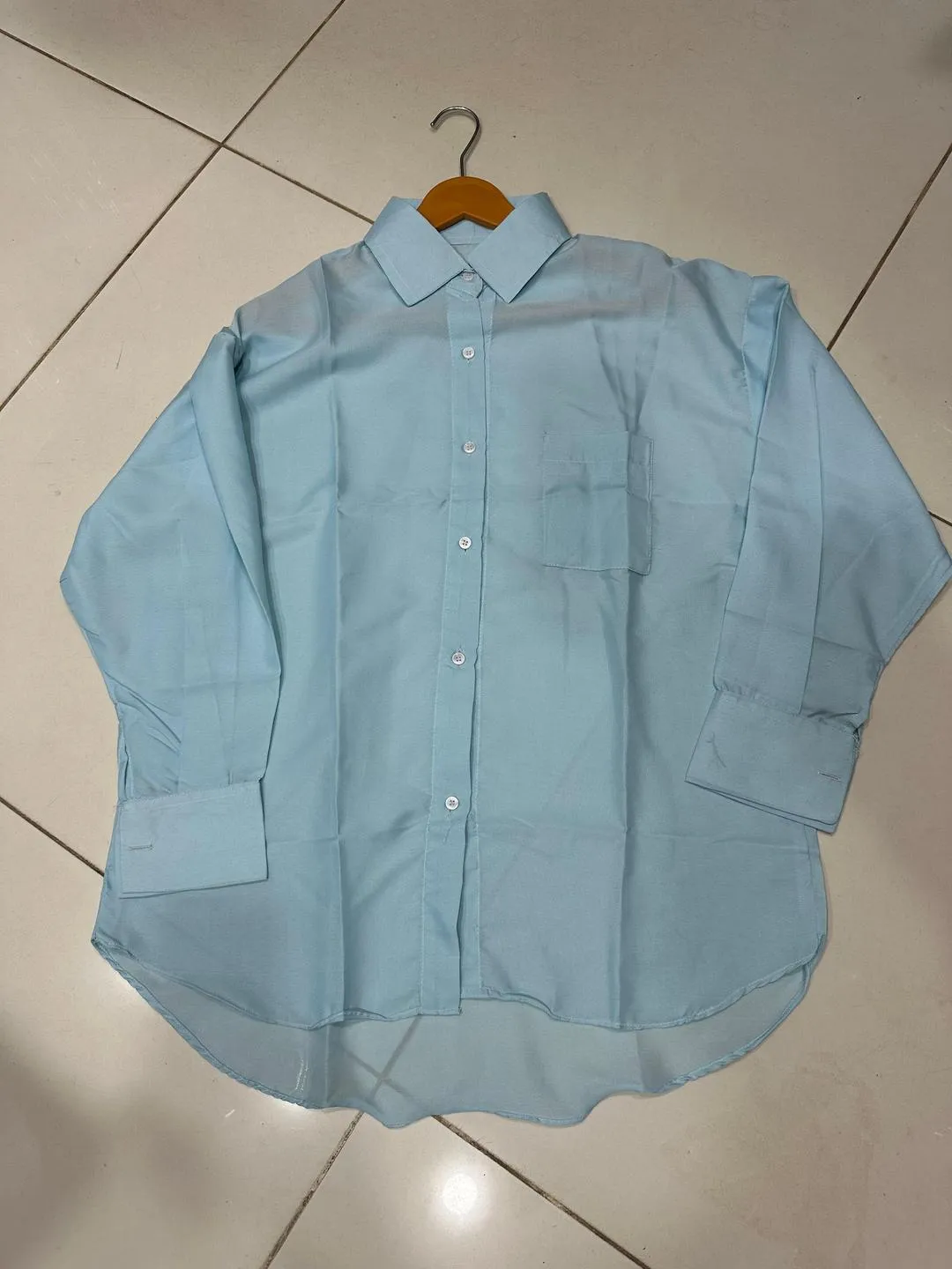Blue Silk Button Down Shirt for Women Medium Large - Image 2