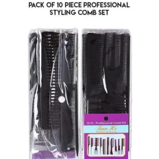 Professional 10-Piece Hair Comb Set Black ABS