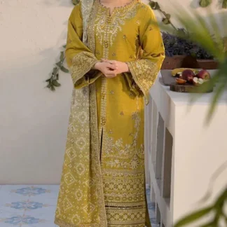 Mustard Embroidered 3Pcs Women's Lawn Suit Set
