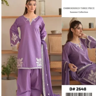 Purple Embroidered 3-Piece Women's Suit Set for Bakra Eid