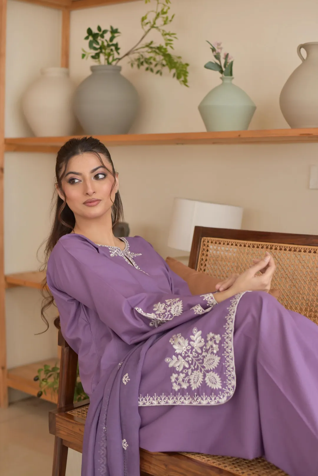 Purple Embroidered 3-Piece Women's Suit Set for Bakra Eid - Image 3