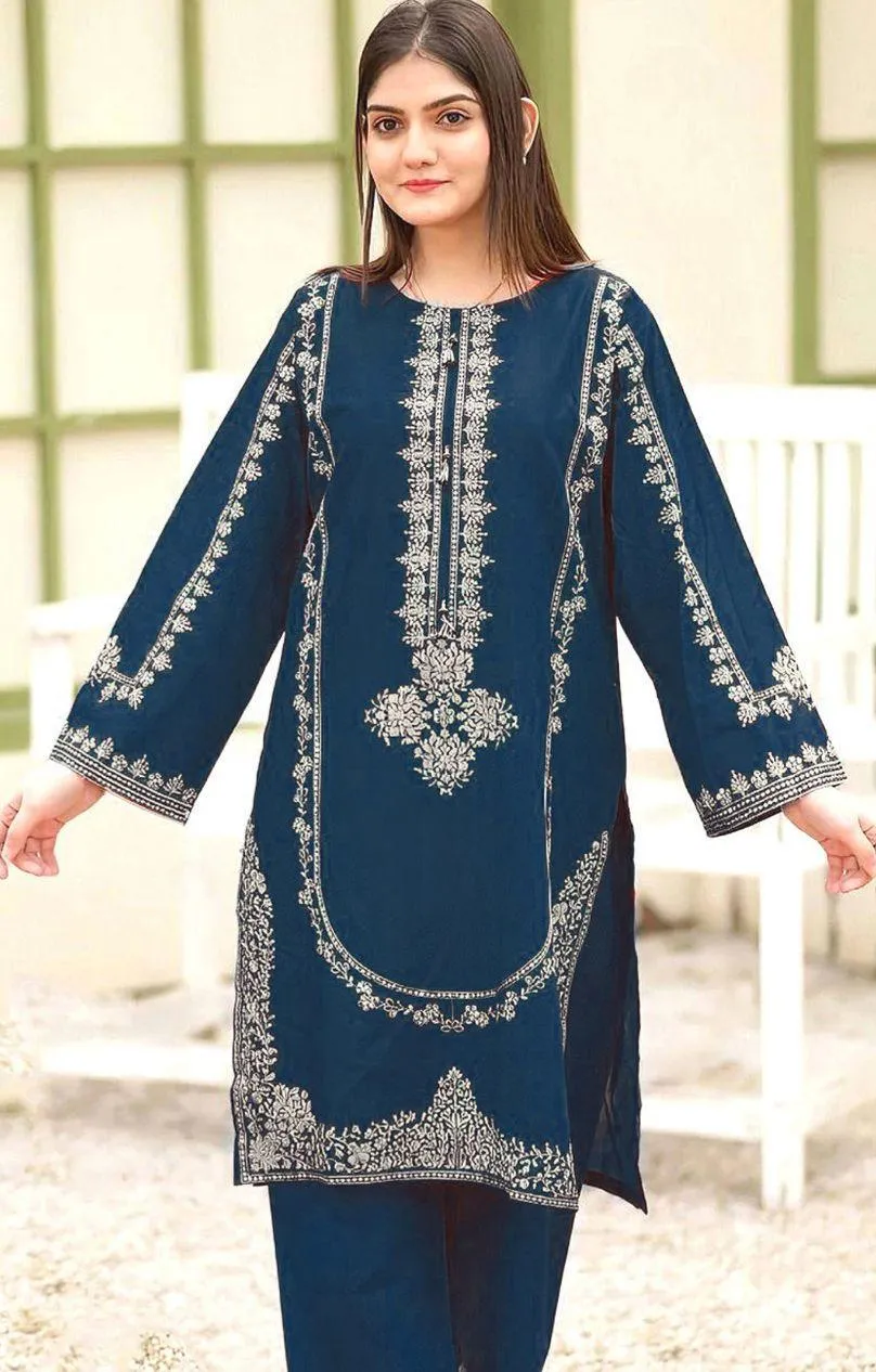 Women Embroidered Lawn Suit Turquoise Eid Wedding Festive