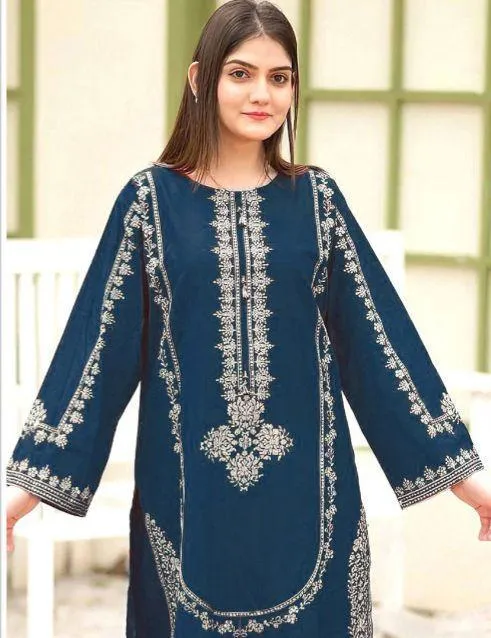 Women Embroidered Lawn Suit Turquoise Eid Wedding Festive - Image 2