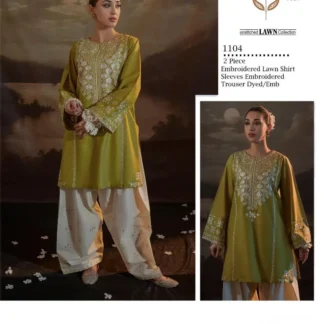 Unstitched Embroidered Lawn Suit Green for Weddings Eid