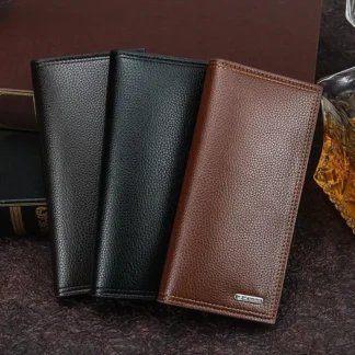 Slim Wallet for Men - Textured PU Leather, Brown Black Maroon