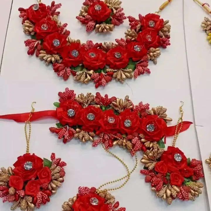 Floral Mehndi Jewelry Set Yellow Red Alloy - Image 2