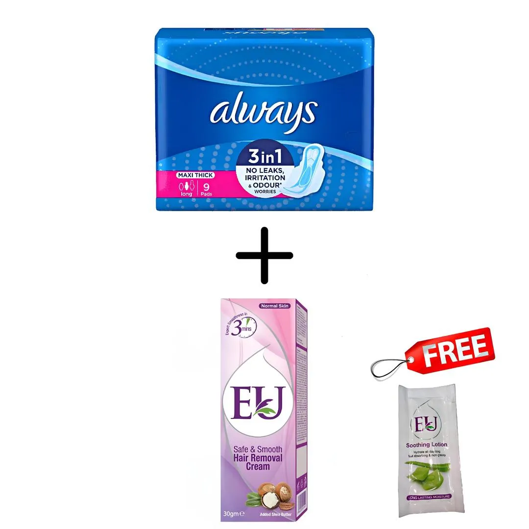 Always Maxi Thick Sanitary Pads + EU Hair Removal Cream + Free Lotion Set