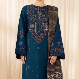 Blue Embroidered Lawn 3Pcs Suit for Eid Weddings