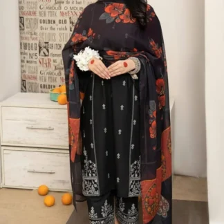 Black Embroidered Lawn 3Pcs Suit with Digital Print Dupatta