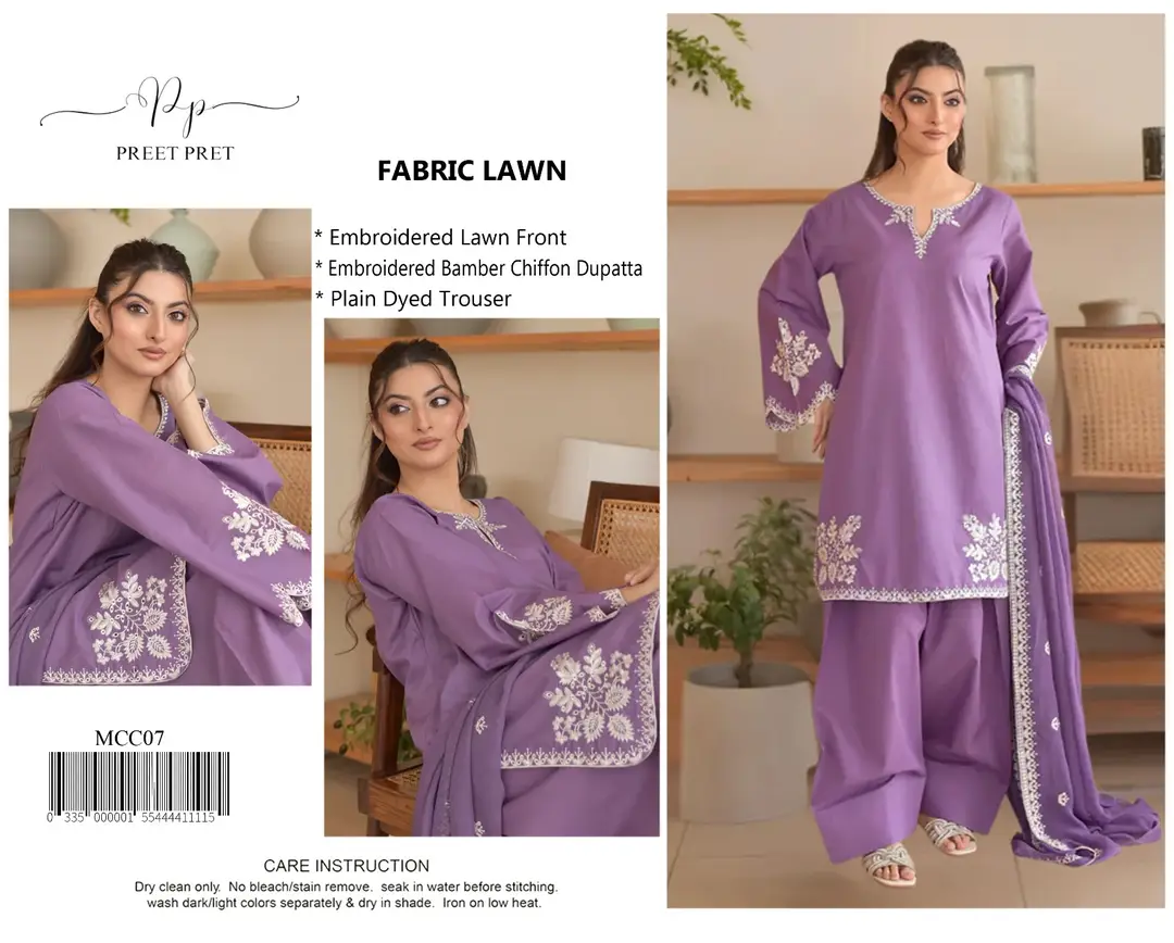 Preet By Pret 3 Pcs Unstitched Chikankari Embroidered Suit - Image 2
