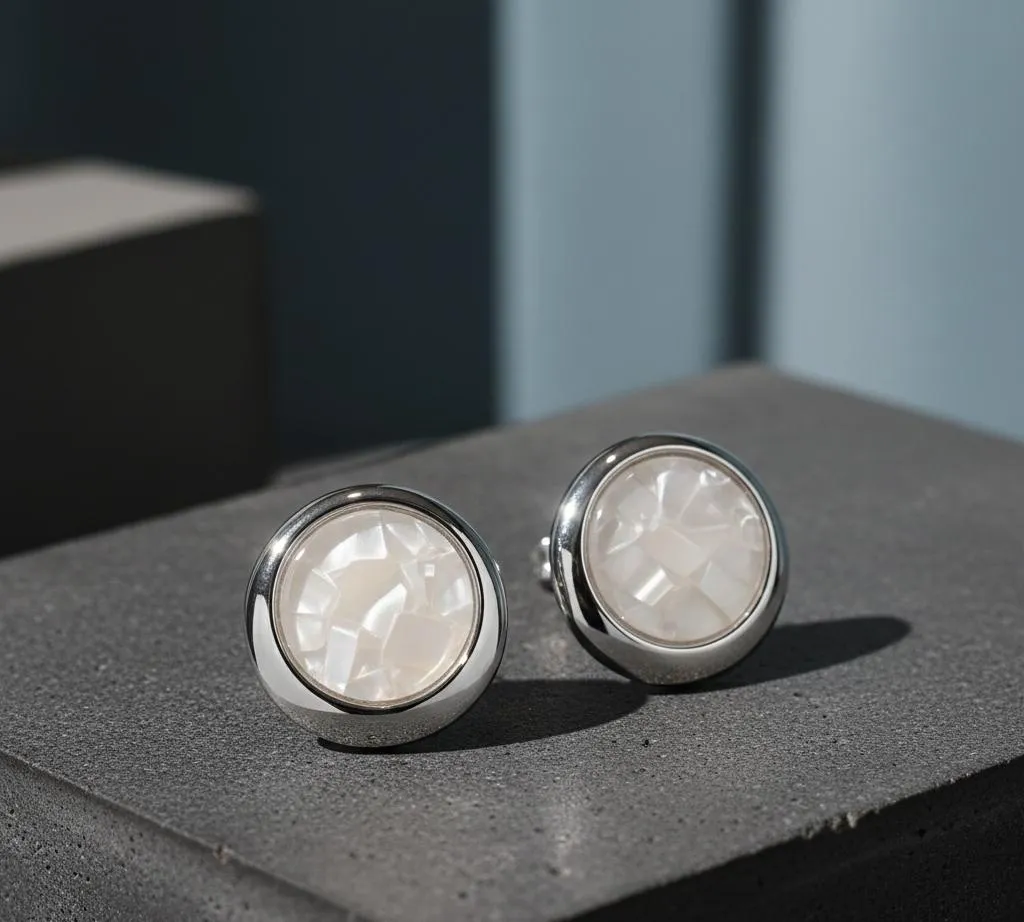Korean Marble Circle Earrings Gold Tone Lightweight - Image 5