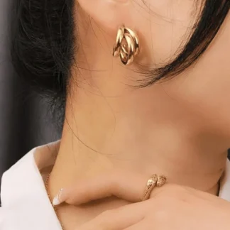 Three Layer Korean Hoop Earrings Golden Alloy Lightweight