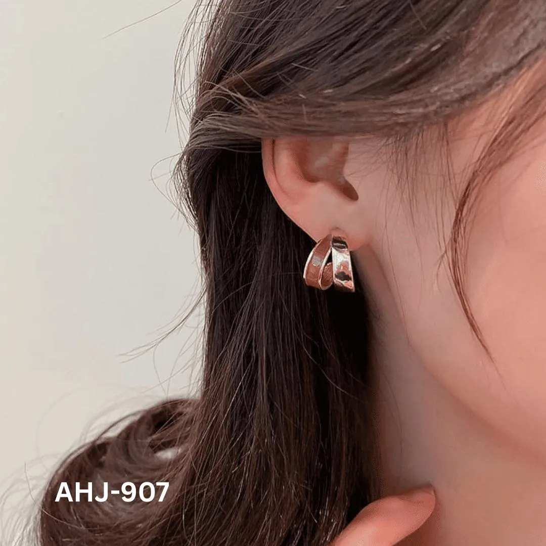 Two-Layer Korean Hoop Earrings Beige Brown Red Black White Purple Orange Blue - Image 4