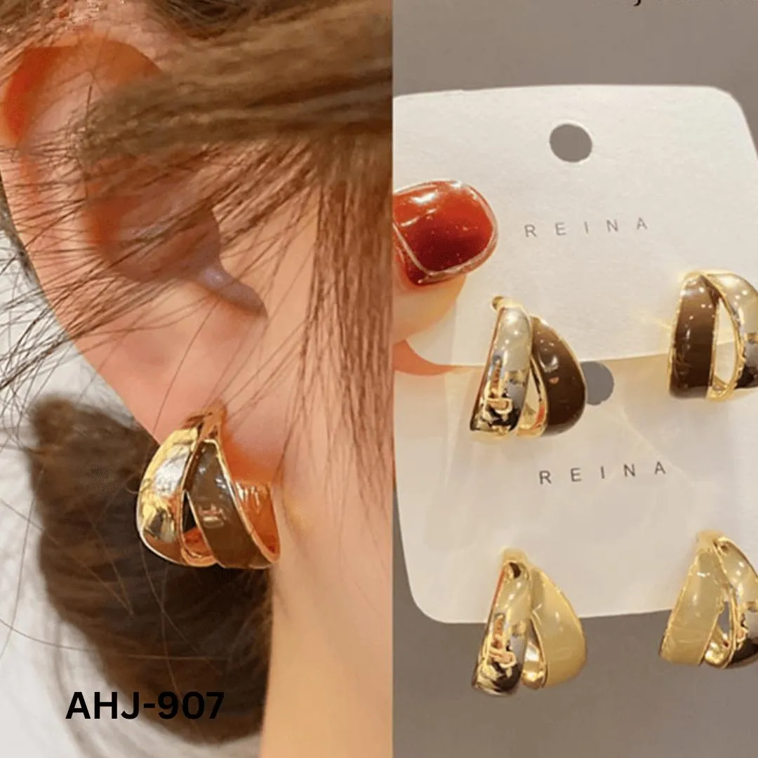 Two-Layer Korean Hoop Earrings Beige Brown Red Black White Purple Orange Blue - Image 7