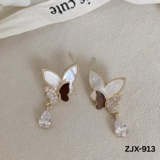 Korean Butterfly Pearl Earrings with Crystal Dangle