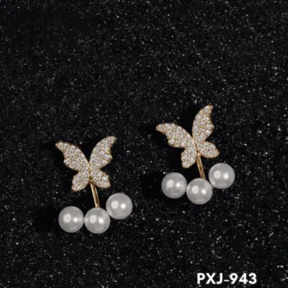 Butterfly Zircon Earrings Golden Silver Pearl Drop