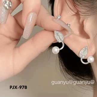 Leaf Shape korean PEARL stylish zircon Earrings PJX-978