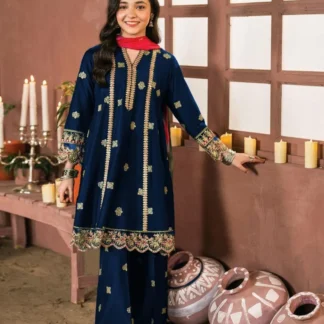 Blue Embroidered 2-Piece Cotton Set for Girls