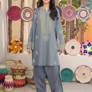 Grey Shamoz Silk Kurta Shalwar Set for Girls 5-12 Years