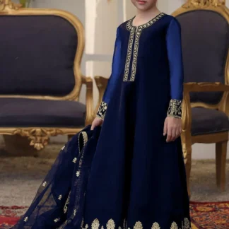 Neck, Border Sleeves Shahi Embroidered Kids Maxi With Border Emb Duppatta 3Pcs