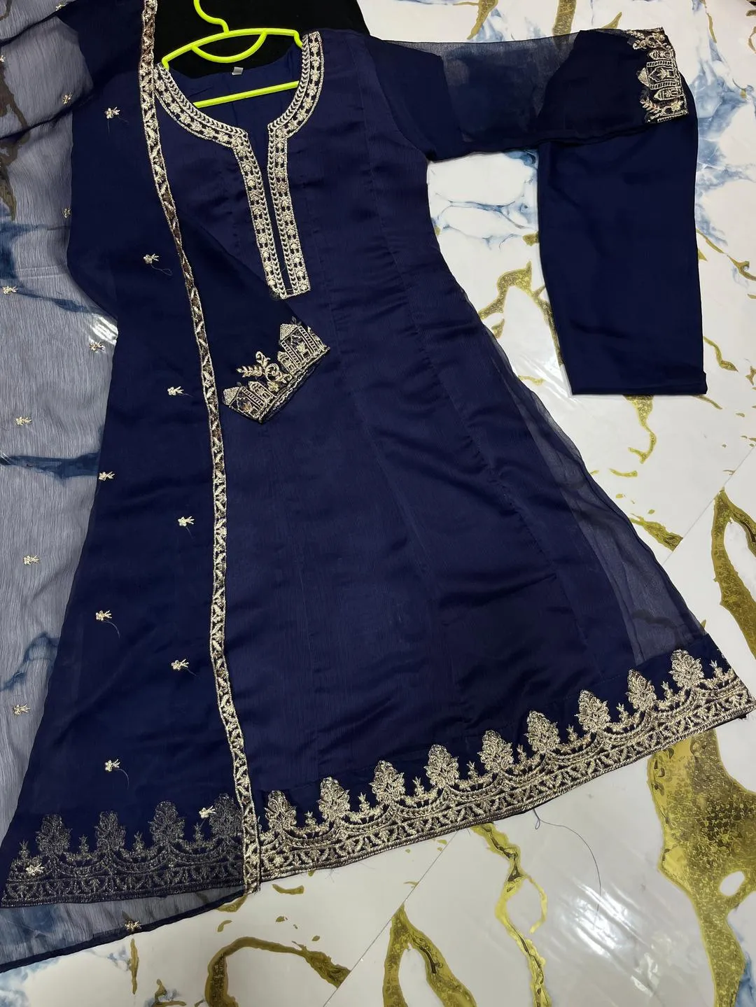Neck, Border Sleeves Shahi Embroidered Kids Maxi With Border Emb Duppatta 3Pcs - Image 2