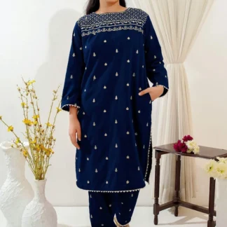 Linen 2-Piece Suit for Girls with Gold Embroidery