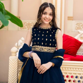 Blue Chiffon Embroidered 3-Piece Set for Girls 6-12