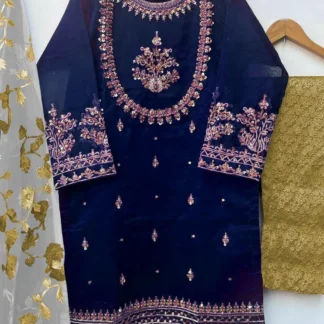 Blue Embroidered 3-Piece Kids Suit for Girls 5-12 Years