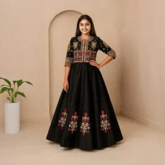 Kids Embroidered Bunch Maxi Dress Black 2 Piece