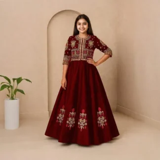 Kids Embroidered Bunch Maxi Set Red