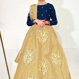 Kids Zari Embroidered 3Pcs Skirt & Dupatta Set