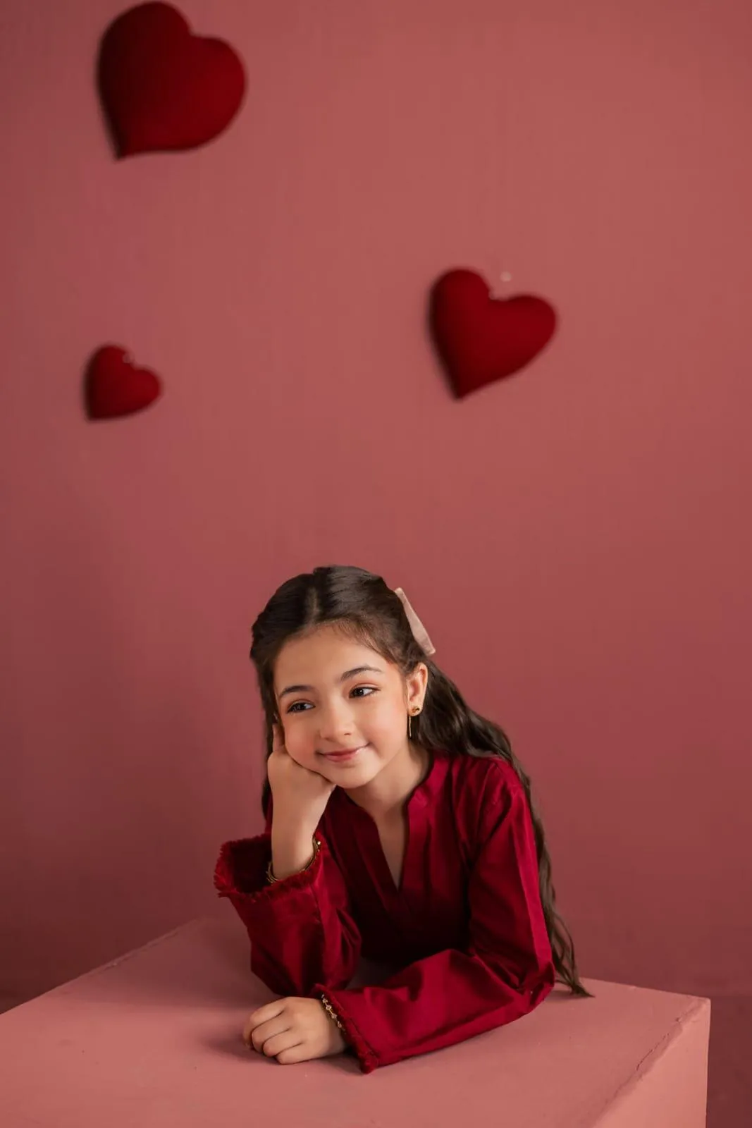 Kids Heart Embroidered Flapper 2Pcs Red White Linen - Image 5