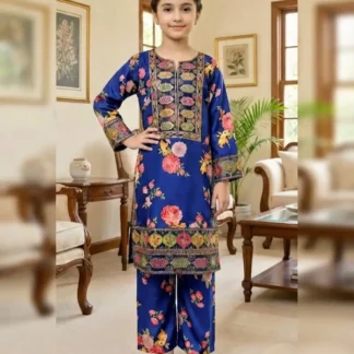 2 Pcs Girl's Arabic Lawn Printed Kurta And Trouser