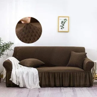 5 Seater Mesh Sofa Cover Brown Elastic Ruffled