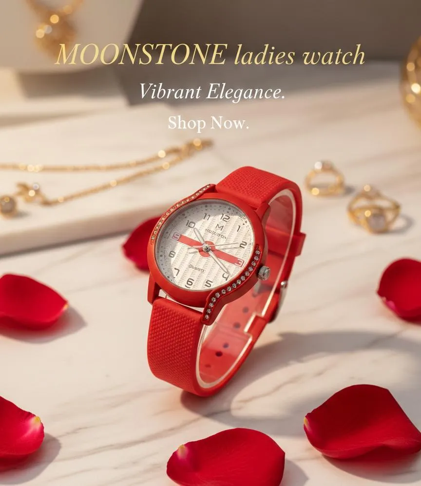 Women Red Silicone Analog Watch with Crystal Accents - Image 2
