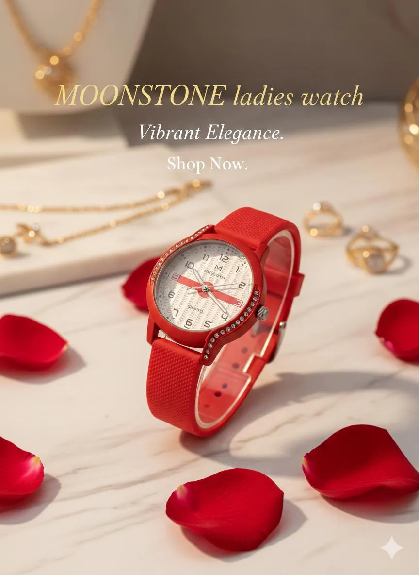Women Red Silicone Analog Watch with Crystal Accents - Image 3