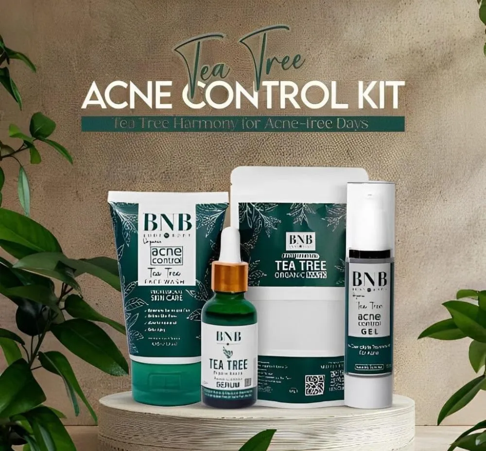 BNB Tea Tree Acne Control Kit 4-Piece Green Serum Mask Wash - Image 2