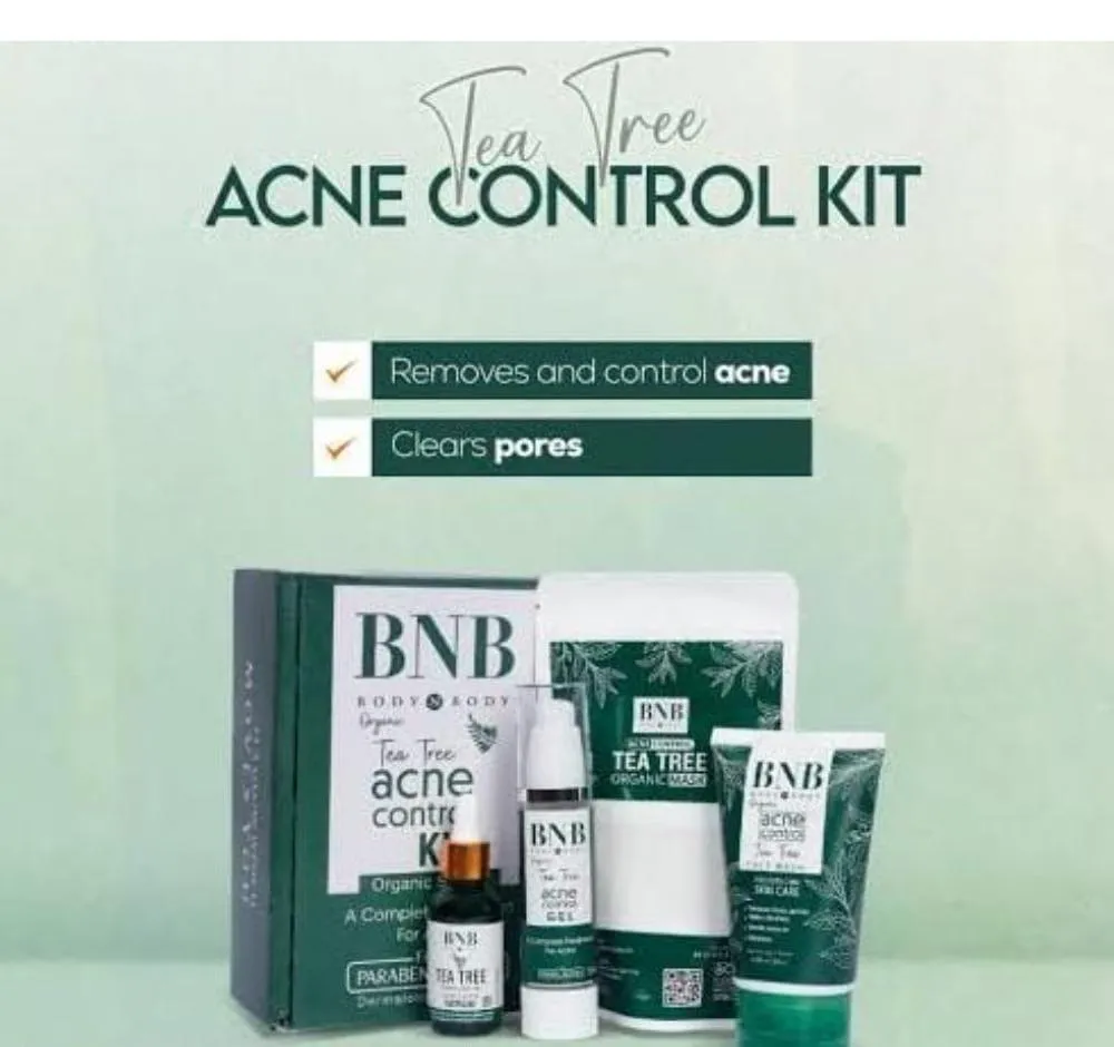 BNB Tea Tree Acne Control Kit 4-Piece Green Serum Mask Wash - Image 3